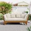Outdoor Patio Daybed Sofa, 3 Seat Sofa With Foldable Arm 4 Back Pillows - Teak / Beige - Image 2