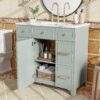 36" Bathroom Vanity With Sink, Soft Close Doors, Adjustable Shelves, And Hairdryer Storage - Green - Image 6