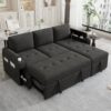 Convertible L Shaped Sofa Couch With Storage, Cup Holders, USB Ports - Black - Image 11