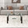 Tempered Clear Glass Coffee Table, 2-Layers Coffee Table Living Room Center Table - Black - Image 5