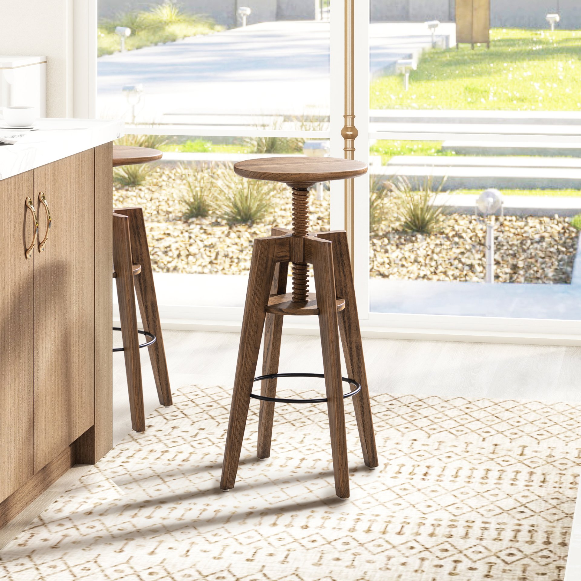 Spencer - Minimalist Oak Adjustable Bar Counter Stool - Walnut Brown Oak - Image 3