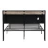 Full Size Metal Platform Bed Frame With Upholstery Storage Headboard And USB Liner - Beige / Black - Image 4