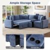 L Shaped Convertible Sofa Bed With Pull Out Bed, Cup Holders, And Storage Space - Blue - Image 7