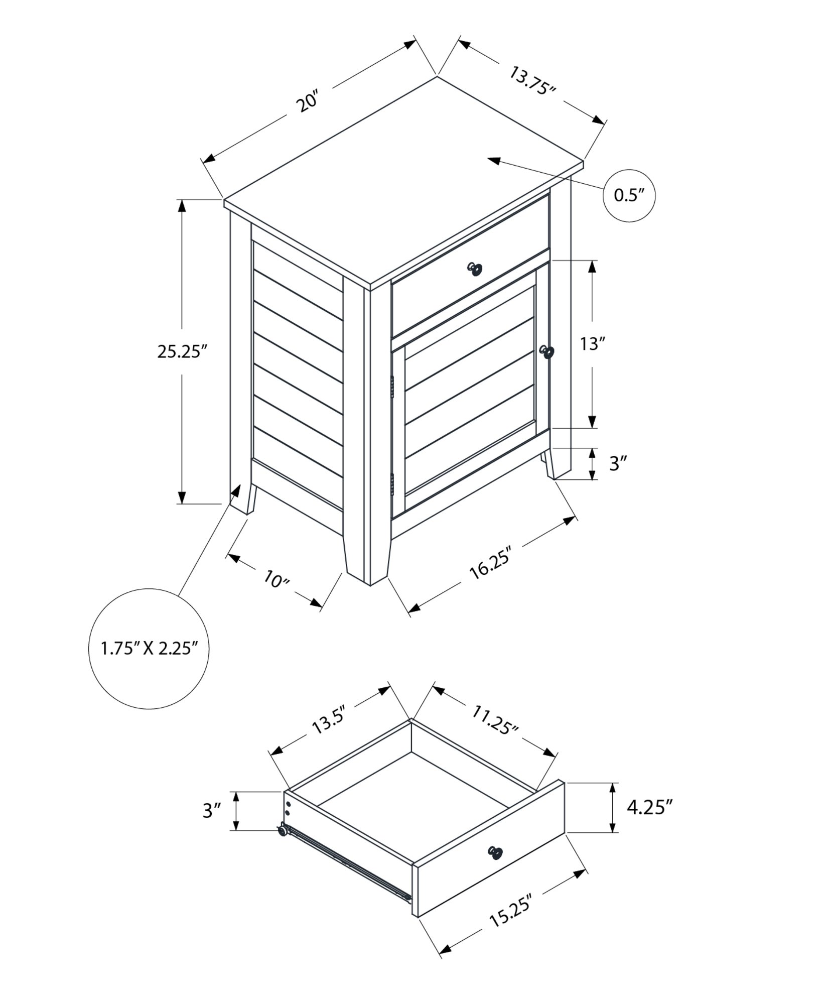 Accent Nightstand, Storage Drawer, Transitional - Gray Wash - Image 4