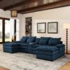 Upholstered U Shaped Sofa With Console And Cupholders - Blue - Image 2