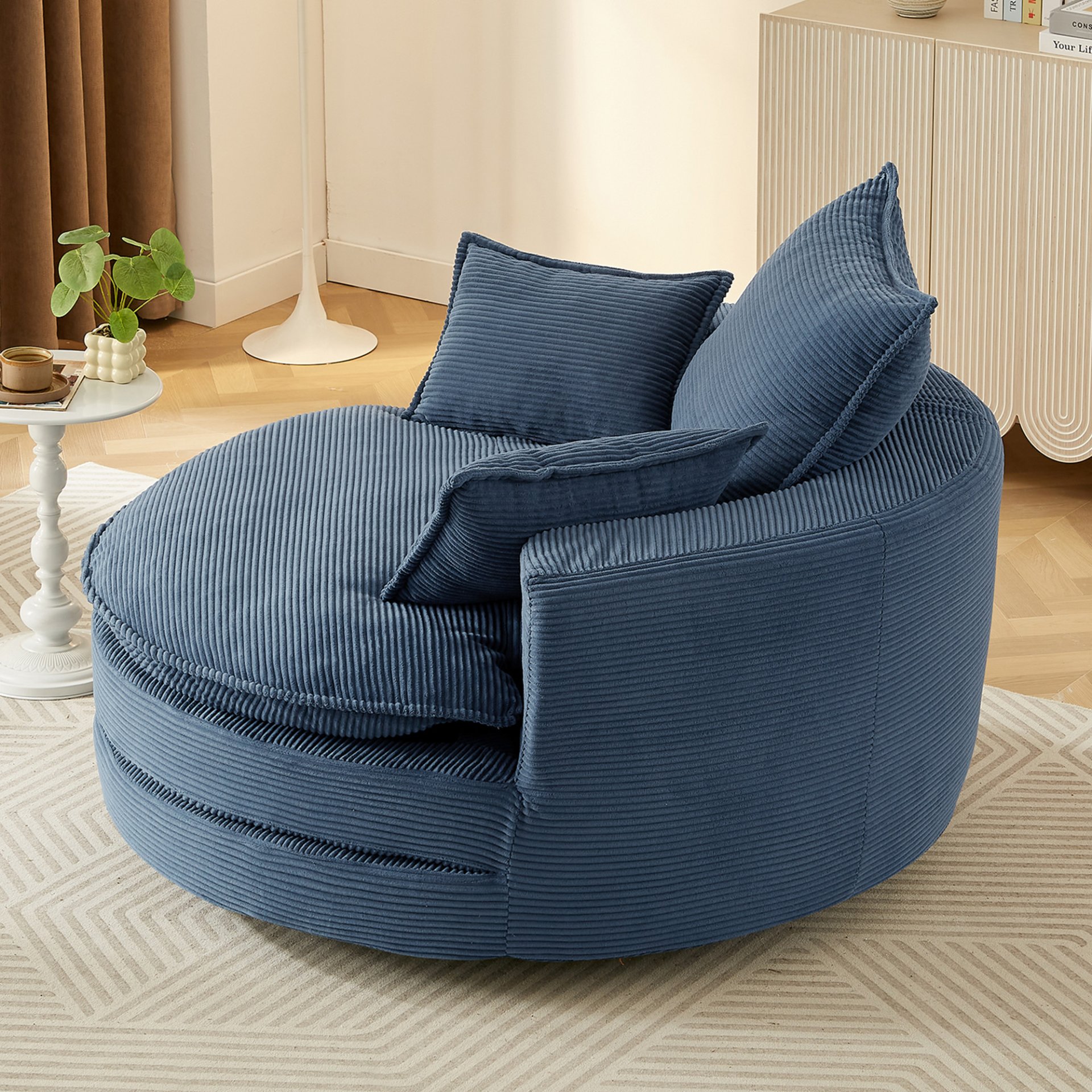 Modern 360° Swivel Sofa Chair With Dual Layer Cushion And Removable Pillows - Blue - Image 10