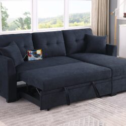 Sectional Sofa Bed L Shaped Sofa Couch Bed With USB Port, Reversible Sofa Sleeper With Pull Out Bed, Chaise With Storage, Pull Out Couch For Living Room - Black