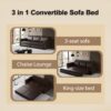 Pull Out Sofa Bed, 3 In 1 Faux Leather Convertible Sleeper Sofa With Nailhead Trim & Rolled Arm Multifunctional Sofa Bed For Living Room - Dark Brown - Image 16