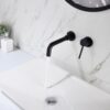 Modern Wall Mount Single Handle Bathroom Sink Faucet, Curved Spout - Matte Black Brass - Image 5