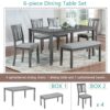6 Pieces Kitchen Dining Set, Rectangular Wooden Dining Table With 4 Upholstered Chairs And A Bench, Dining Table Set For 6 People, Living Room, Home Bar And Kitchen - Gray - Image 5