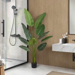 60" Tall, Artificial Plant, Bird Of Paradise Tree, Indoor, Faux, Fake, Floor, Greenery, Potted, Decorative - Green / Black