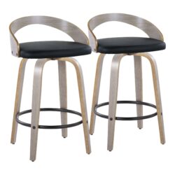 Grotto - Contemporary Fixed Height Counter Stool With Swivel With Round Footrest (Set of 2) - Light Gray / Black