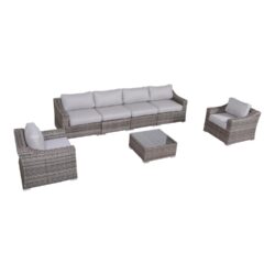 Outdoor Wicker Seating Group For 6 With Cushions - Gray Mix