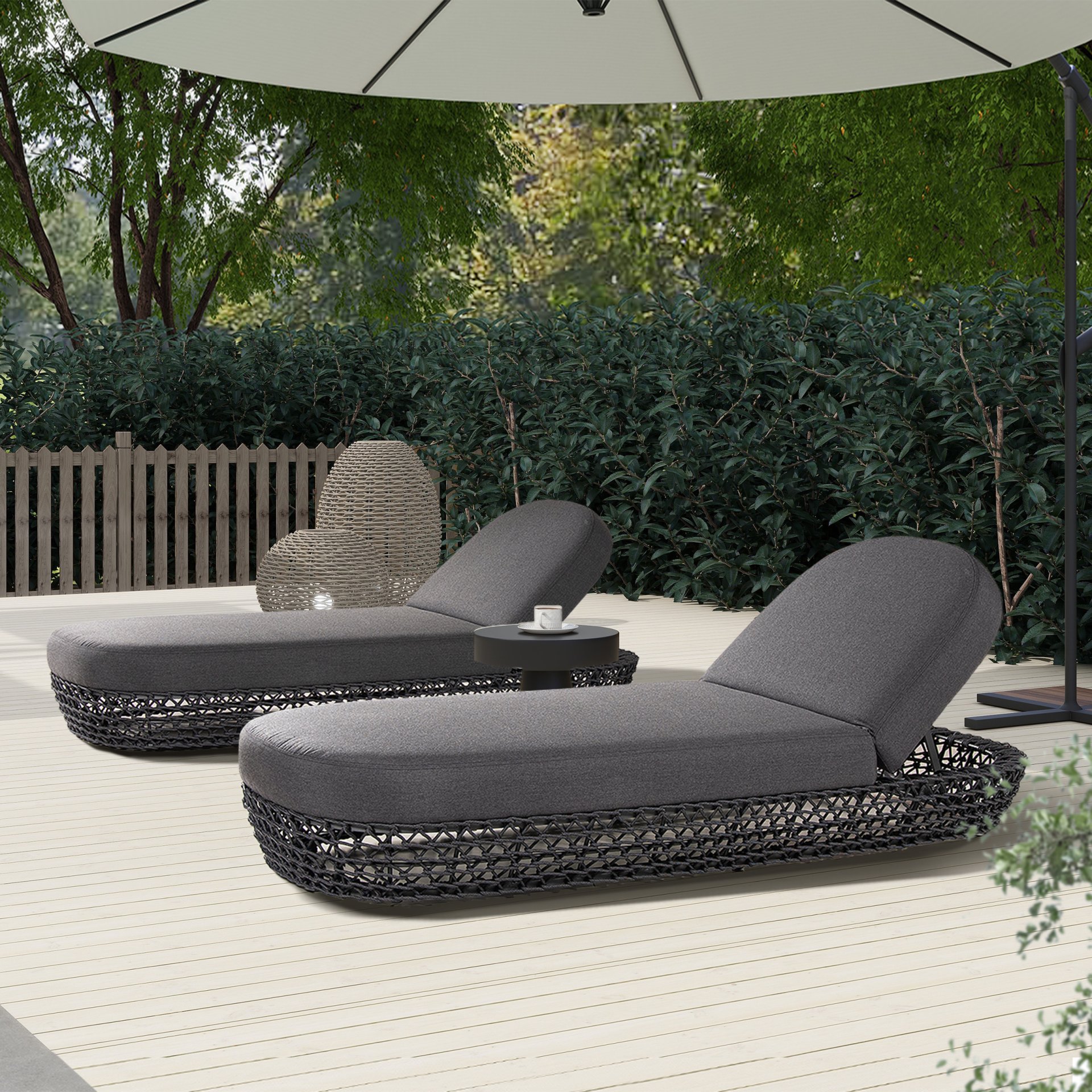 Willow - Sunbrella Upholstered Patio Lounger - Graphite Gray / Black - Image 3