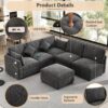 Modular U Shaped Sectional Sofa With USB Ports - Black - Image 6