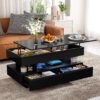 Lift Top Coffee Table With 2 Drawers, Multi Functional Lift Top Coffee Table With High Gloss Finish For Living Room - Black - Image 2