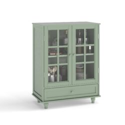 Buffet Cabinet With Double Glass Doors And Drawer, Storage Sideboard Cupboard - Green