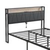 Full Size Metal Platform Bed Frame With Upholstery Storage Headboard And USB Liner - Beige / Black - Image 5