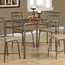 Dining Table Set Small Rectangular Marble Look 5 Pieces Set - Espresso