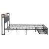 Full Size Modern Metal Platform Bed Frame With Upholstered Headboard, USB Liner, And Storage Drawers - Black / Gray - Image 4