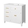 Modern Bathroom Vanity With Ceramic Sink, Freestanding, One Tip - Out Drawer, 3 Side Drawers, Adjustable Shelf - White - Image 14