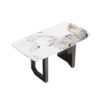 63" Modern Artificial Stone Pandora White Curved Metal Leg Dining Table, 6 People - Antique White / Black - Image 5
