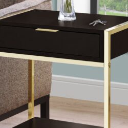 Accent Side Table, Storage Drawer, Contemporary & Modern - Brown / Gold