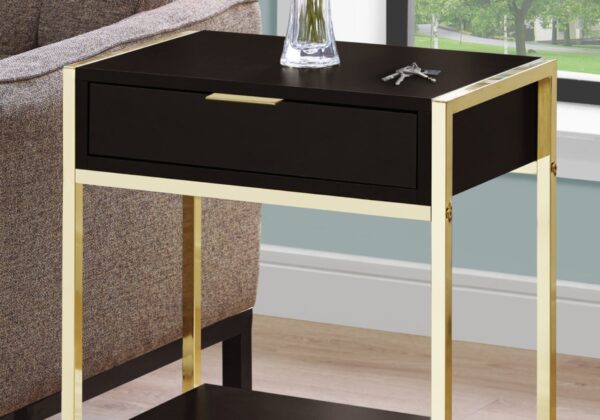 Accent Side Table, Storage Drawer, Contemporary & Modern - Brown / Gold