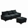 L Shaped Sectional Sofa With Movable Ottoman, 99'' Upholstered 4 Seats Couch - Black - Image 5