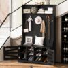 Entryway Bench With Coat Rack, 3 In 1 Design And Adjustable Shelves, Hall Tree With 7 Hooks For Entrance, Living Room - Black - Image 4