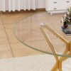 Modern Round Tempered Glass Dining Table With Sturdy Metal Legs For 1 - 4 People - Gold - Image 9