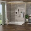 Shower System With Waterfall Tub Spout, 10" Wall Mounted Square Shower System With Rough In Valve - Oil-Rubbed Bronze - Image 2