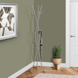 Coat Rack, Hall Tree, Free Standing, 11 Hooks, Entryway, Contemporary & Modern - Silver