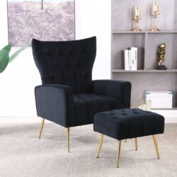Modern Accent Chair With Ottoman, Comfy Armchair For Living Room, Bedroom, Apartment, Office - Black