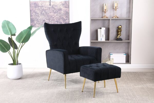 Modern Accent Chair With Ottoman, Comfy Armchair For Living Room, Bedroom, Apartment, Office - Black