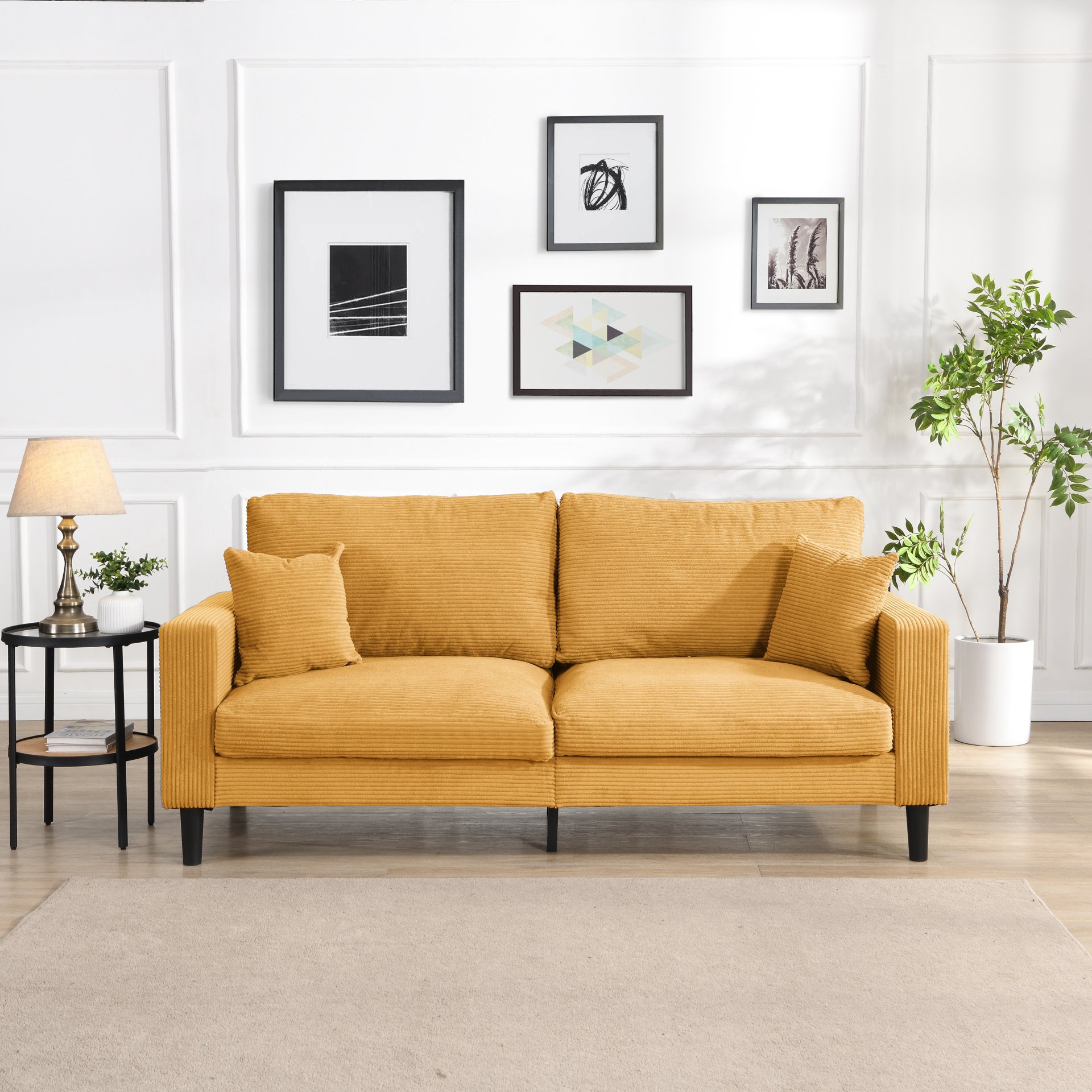 Modern Upholstered 3 Seat Sofa, High Resilience - Orange - Image 2
