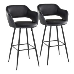Margarite - Contemporary Fixed Height BarStool With Square Footrest (Set of 2) - Black