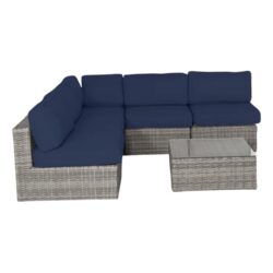 Outdoor Wicker Seating Set For 4 With Cushions And Glass Table - Gray