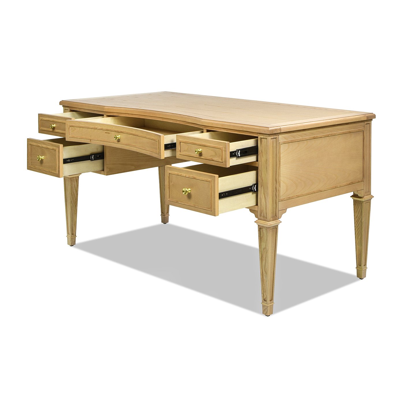 Dauphin - Gold Accent 5 Drawer Executive Desk - Natural Brown - Image 8
