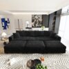 4 Seat Sofa, Deep Seat Couches With Soft Pillows And 3 Ottomans, Convertible Sofa Lounge Chair, For Living Room - Black - Image 12
