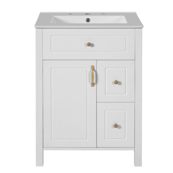 Bathroom Vanity With Sink, Soft Close Doors And Drawers, Double Storage Racks - White