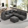 Modular U Shaped Sectional Sofa With USB Ports - Black - Image 9
