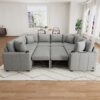Modern U Shaped Sectional Sofa Convertible Pull Out Sofa Bed With USB Ports And Cup Holders Chenille - Gray - Image 2