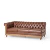 Comfy Large Sectional Sofa With Wooden Legs, Retro Style For Living Room - Light Brown - Image 4