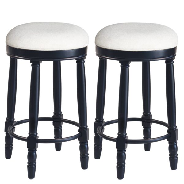 360° Swivel Wooden Barstools, 26" Counter Height (Set of 2) With Fabric Upholstered Seat - Black