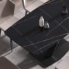 63" Artificial Stone Black Curved Black Metal Leg Dining Table - Black - Image 6