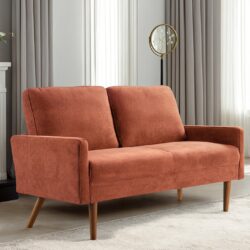 Loveseat Sofa, European Style With Sleek Design, Modern & Vintage Flair, Upholstered 2 Seater Couch - Pumpkin Orange