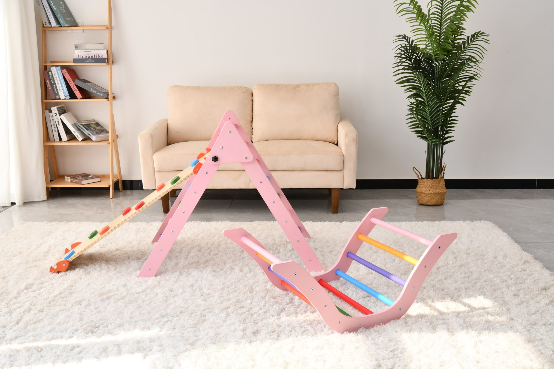 Gardenia - Pikler Triangle Set Montessori Toddler Climbing Toys Indoor, 2 Piece Baby Climbing Gym Indoor Playground - Pink - Image 5