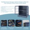 Vintage Buffet Cabinet With Double Glass Doors And Drawer, Storage Sideboard - Blue - Image 11