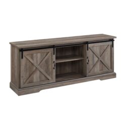 Farmhouse Sliding X Barn Door 70" TV Stand For 80" TVs - Gray Wash